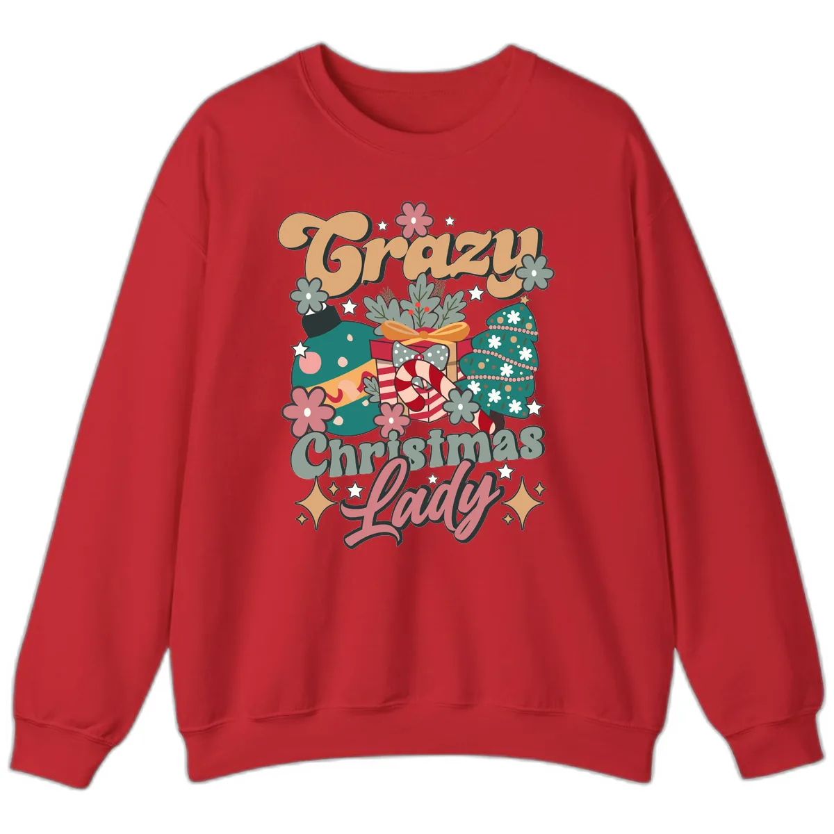Crazy Christmas Lady Retro Design Sweatshirt in Red