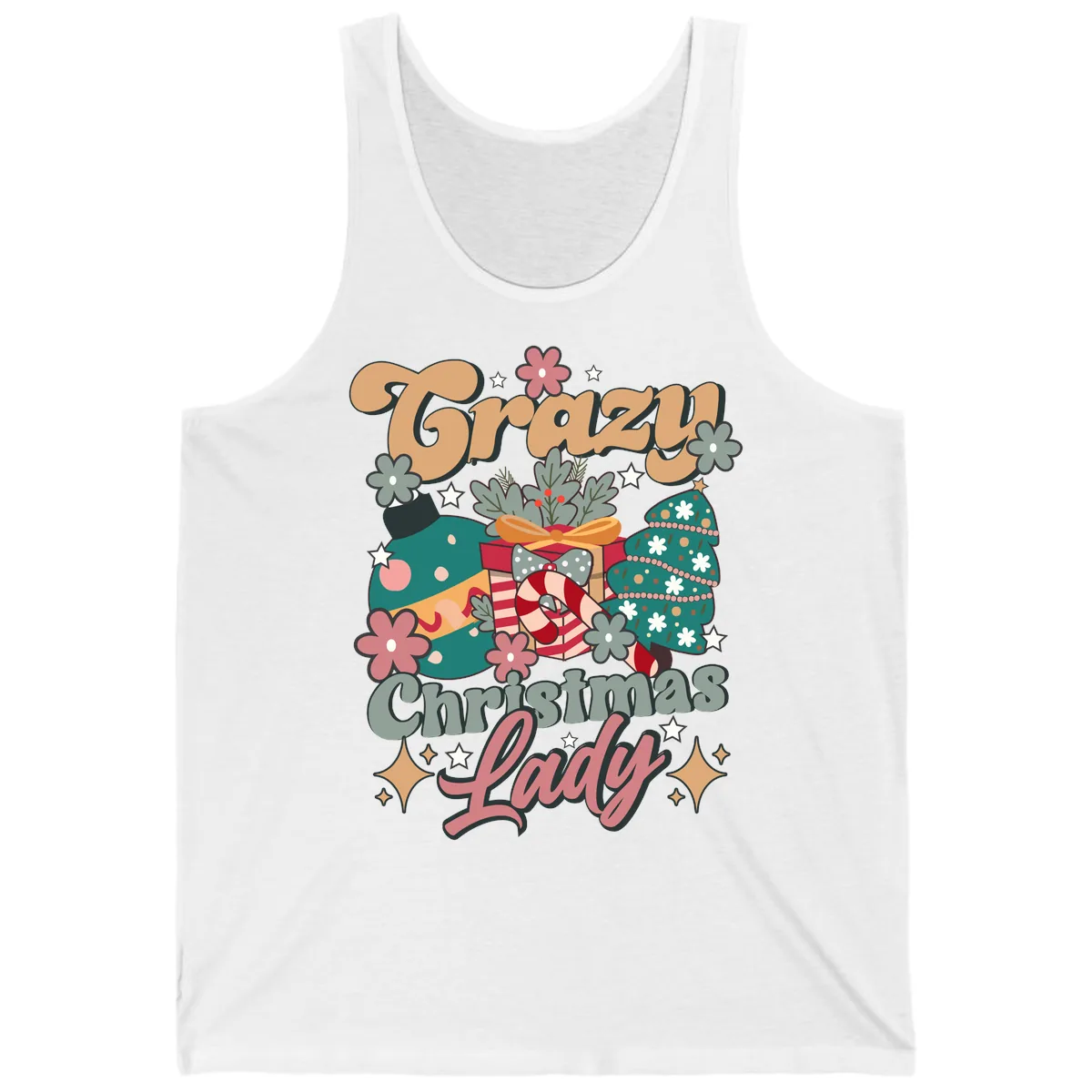 Crazy Christmas Lady Retro Design Tank in White