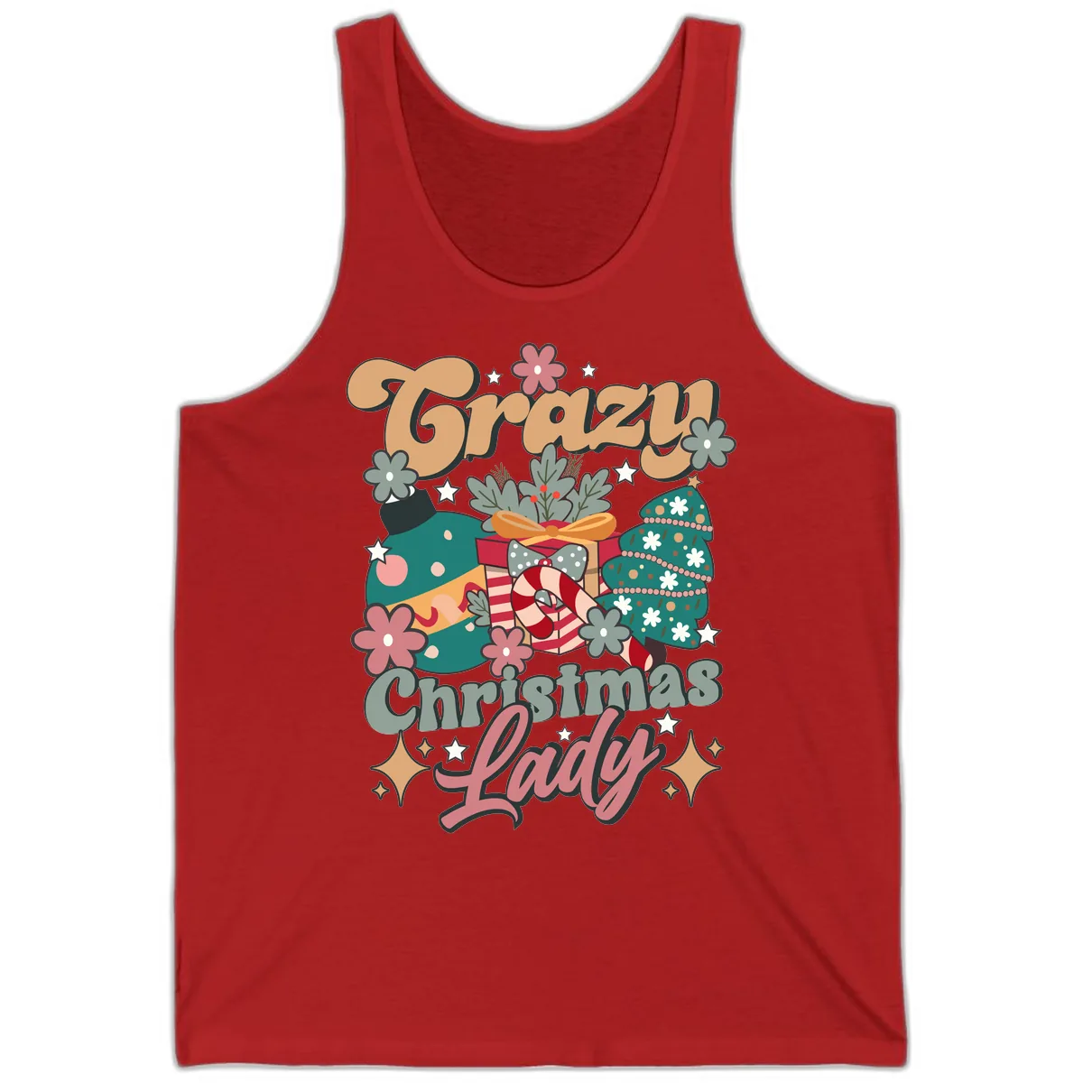Crazy Christmas Lady Retro Design Tank in Red