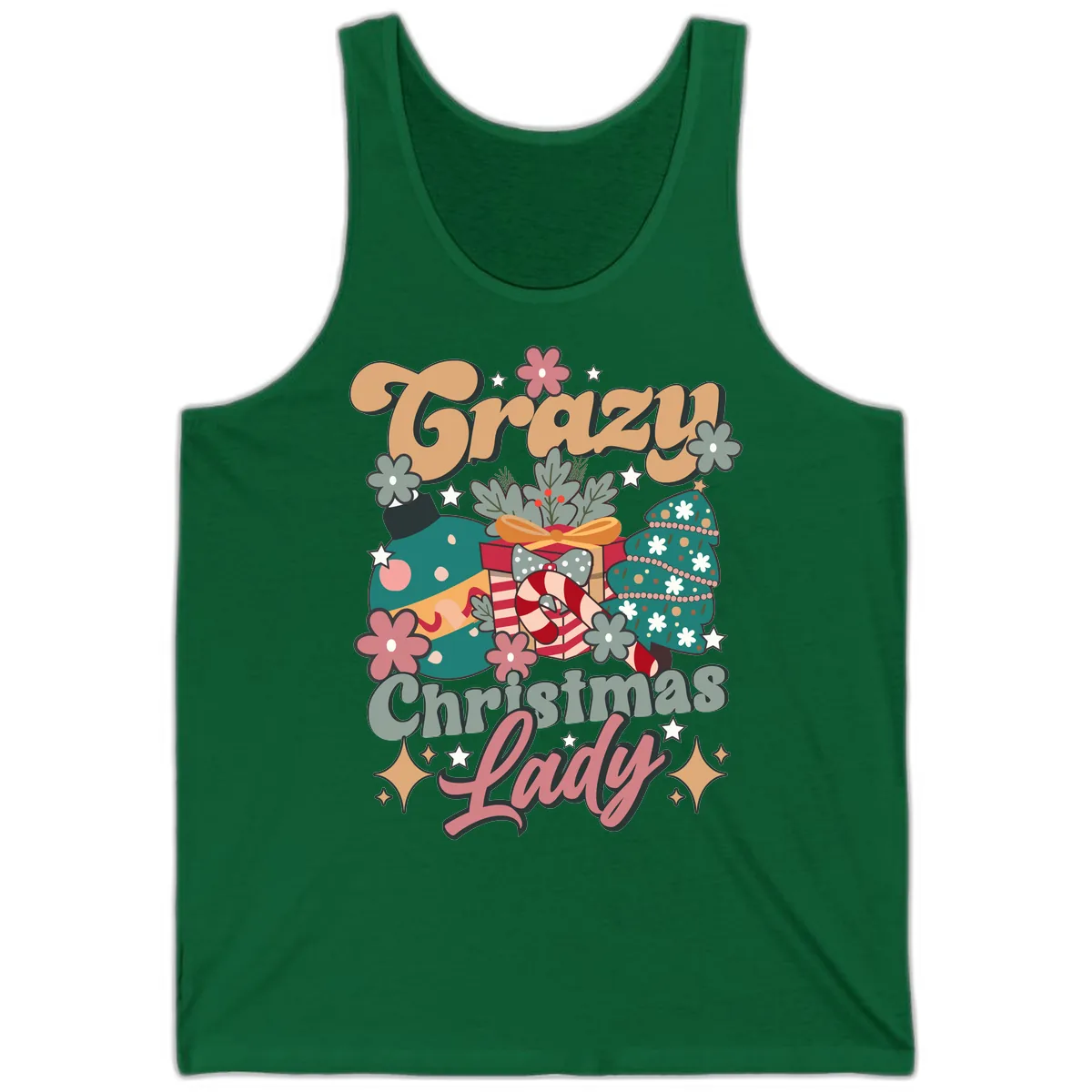 Crazy Christmas Lady Retro Design Tank in Kelly