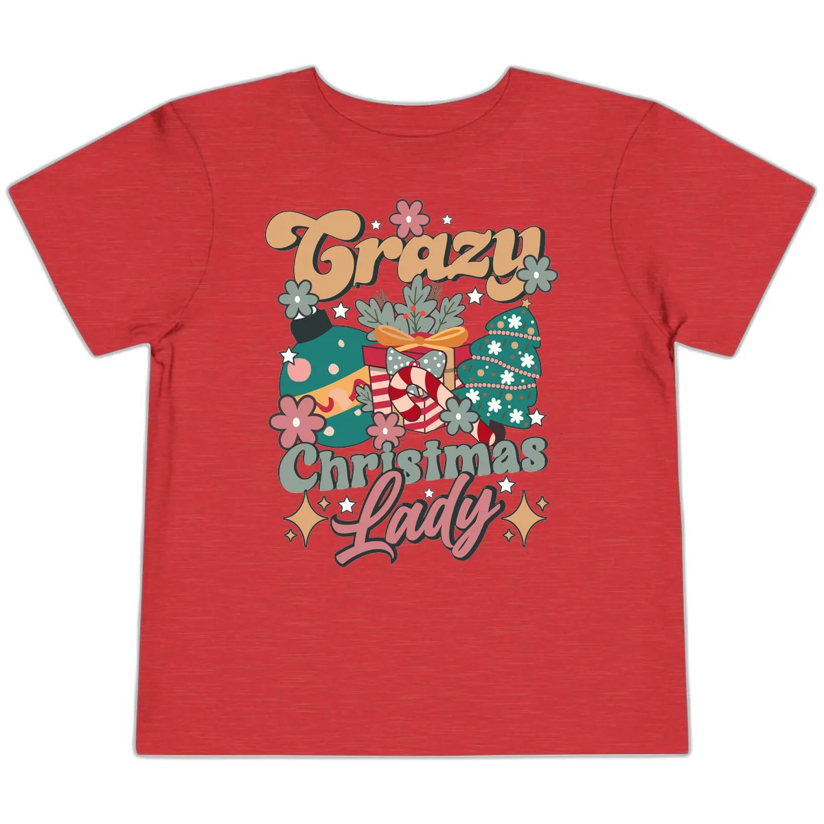 Crazy Christmas Lady Retro Design Toddler T-Shirt in Heather Red