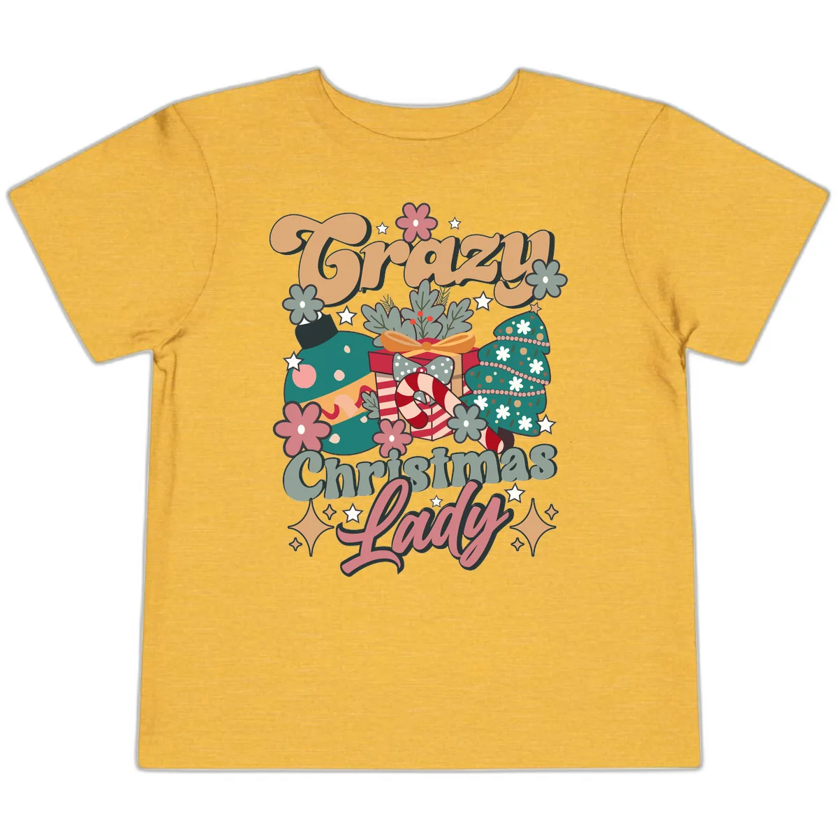 Crazy Christmas Lady Retro Design Toddler T-Shirt in Heather Yellow Gold