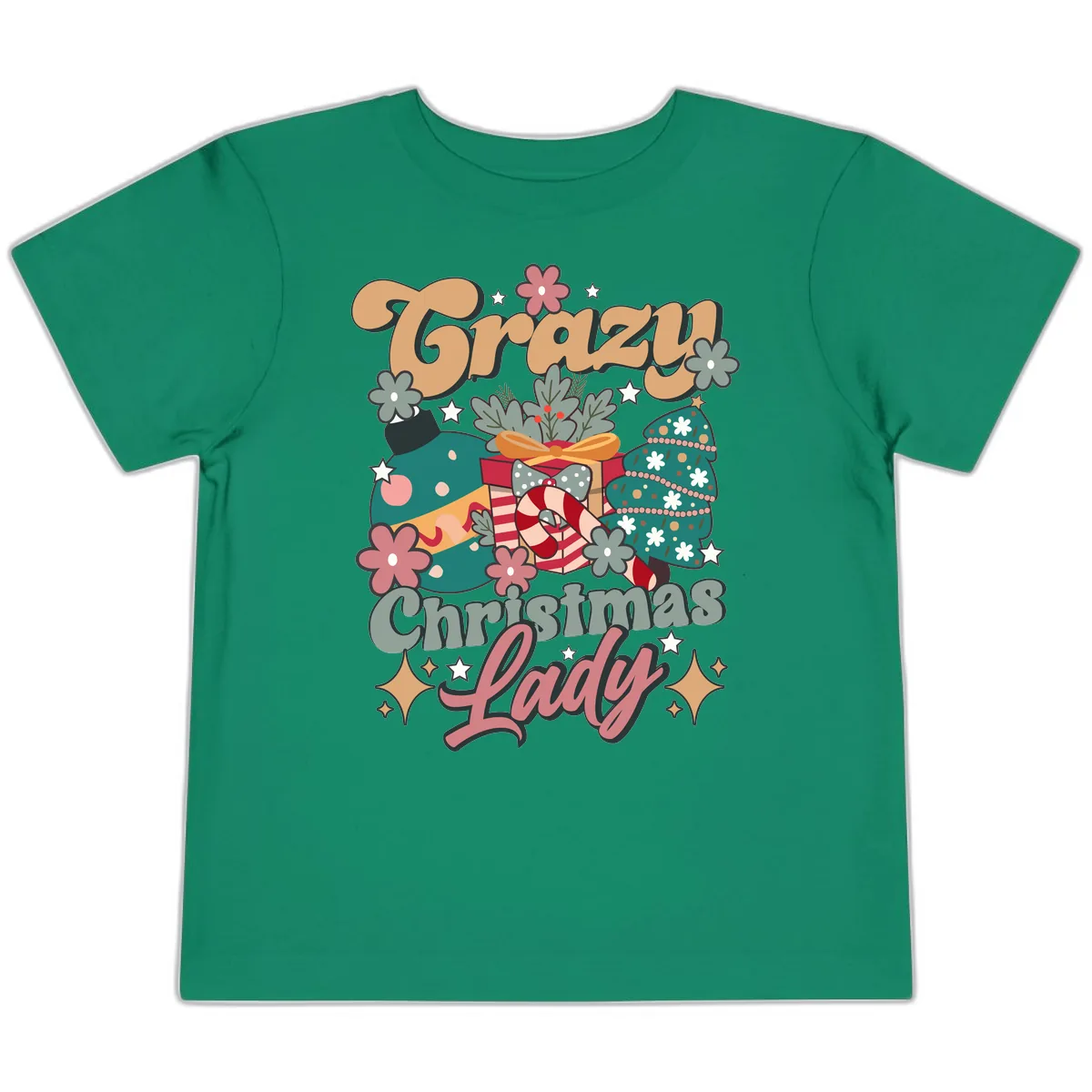 Crazy Christmas Lady Retro Design Toddler T-Shirt in Kelly