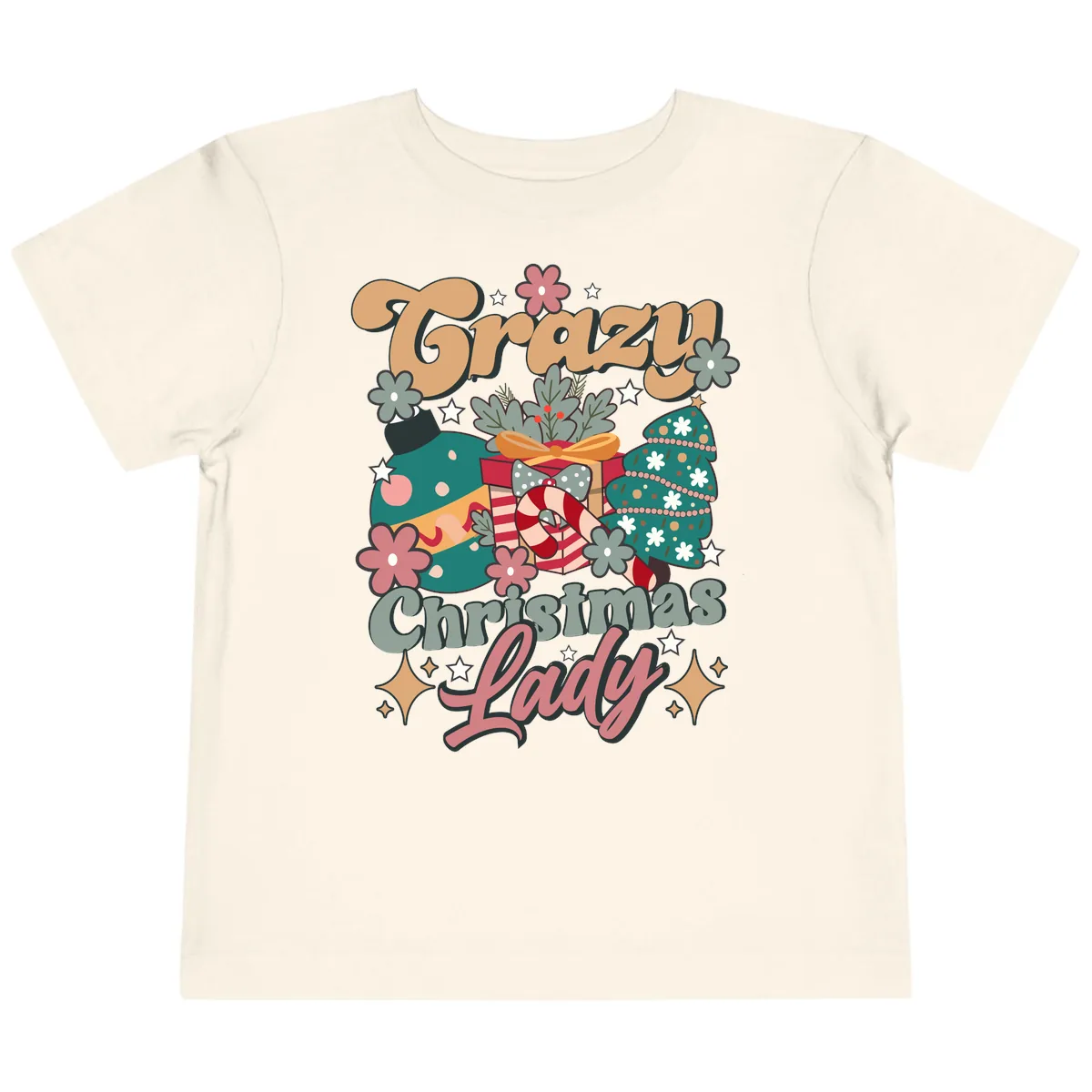 Crazy Christmas Lady Retro Design Toddler T-Shirt in Natural