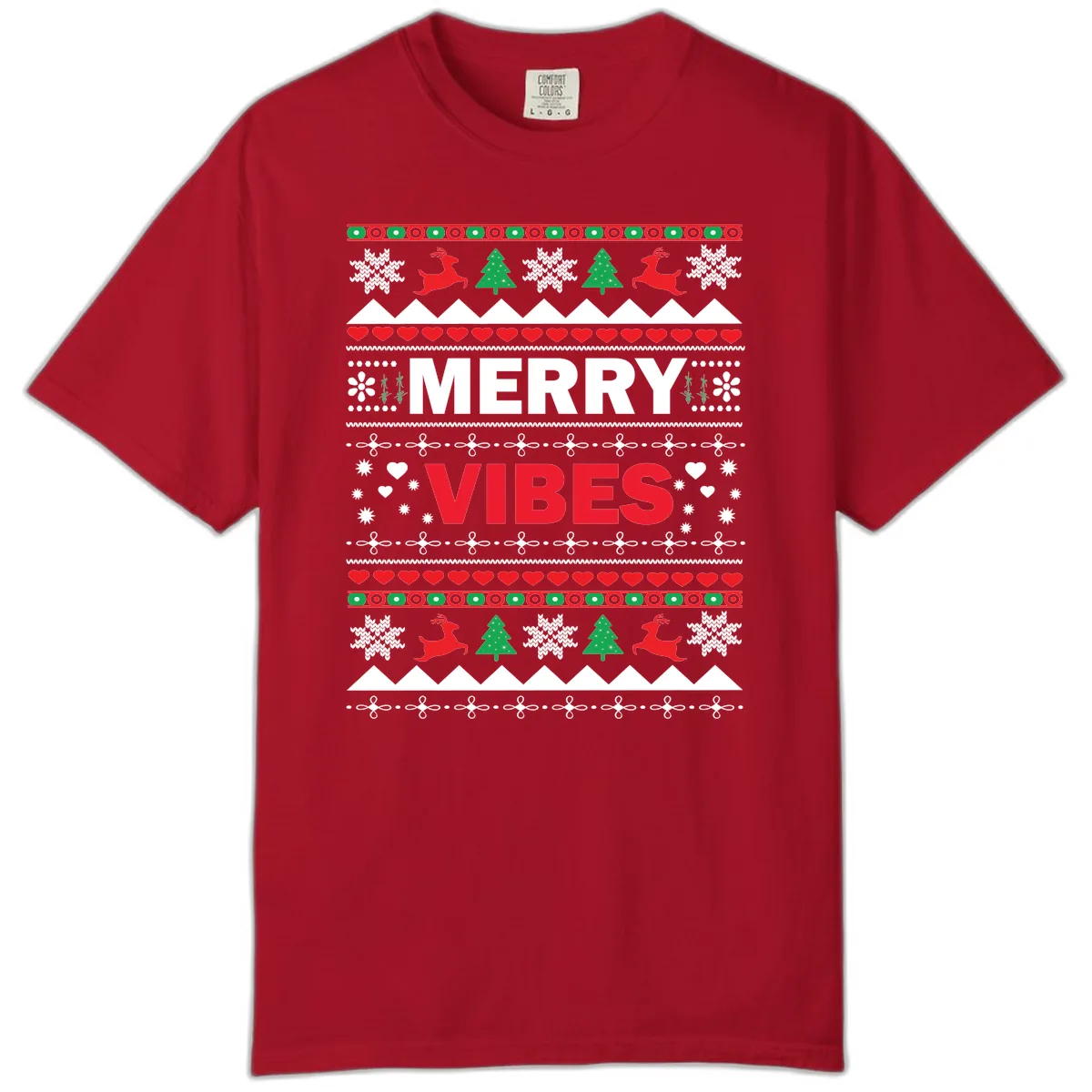 Merry Vibes Ugly Christmas Sweater Comfort Color in Red