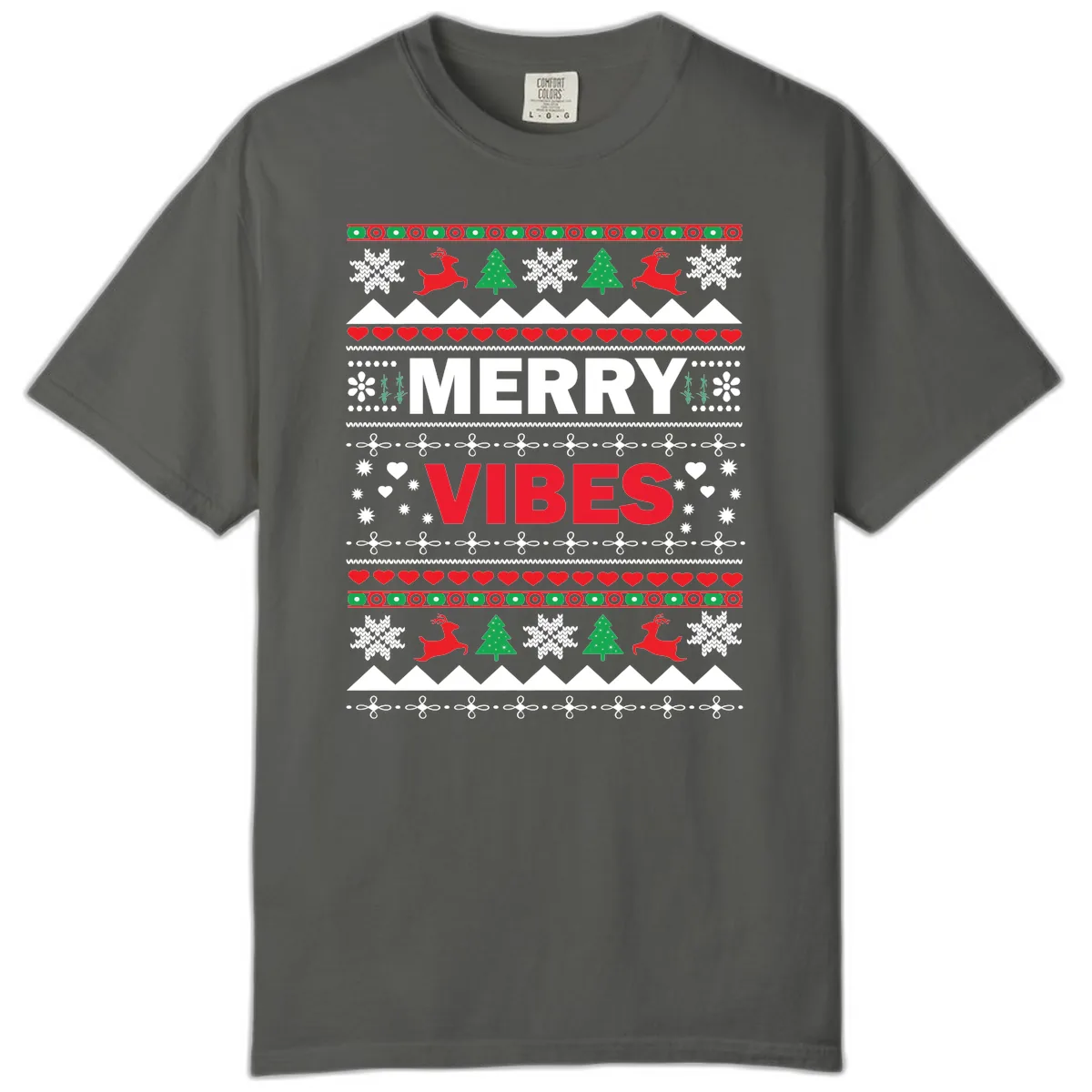 Merry Vibes Ugly Christmas Sweater Comfort Color in Pepper