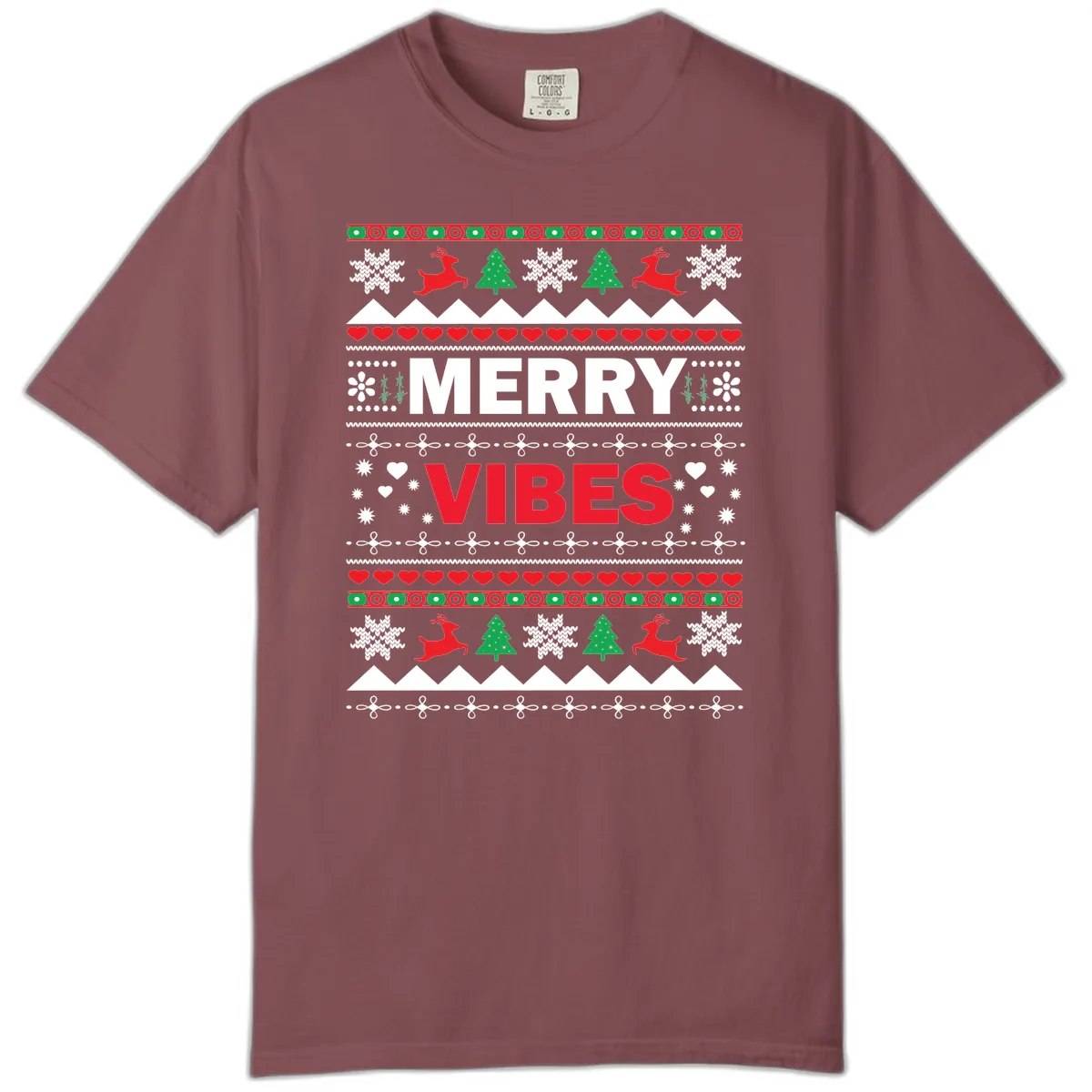 Merry Vibes Ugly Christmas Sweater Comfort Color in Brick