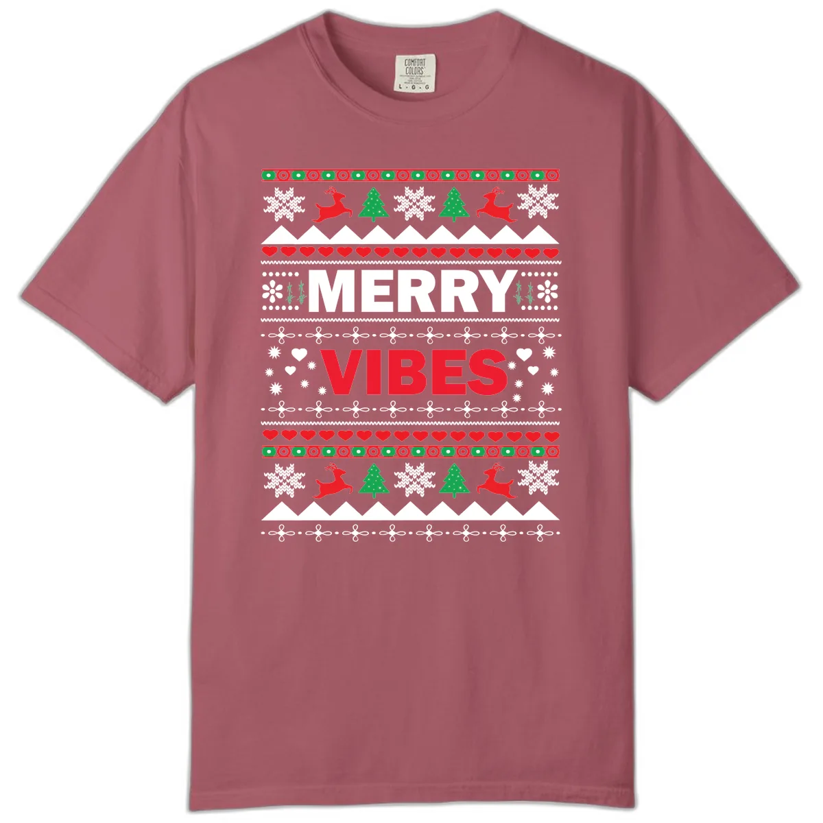 Merry Vibes Ugly Christmas Sweater Comfort Color in Crimson