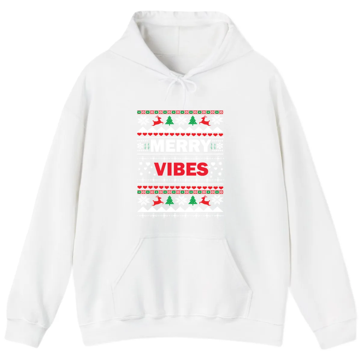 Merry Vibes Ugly Christmas Sweater Hoodie in White
