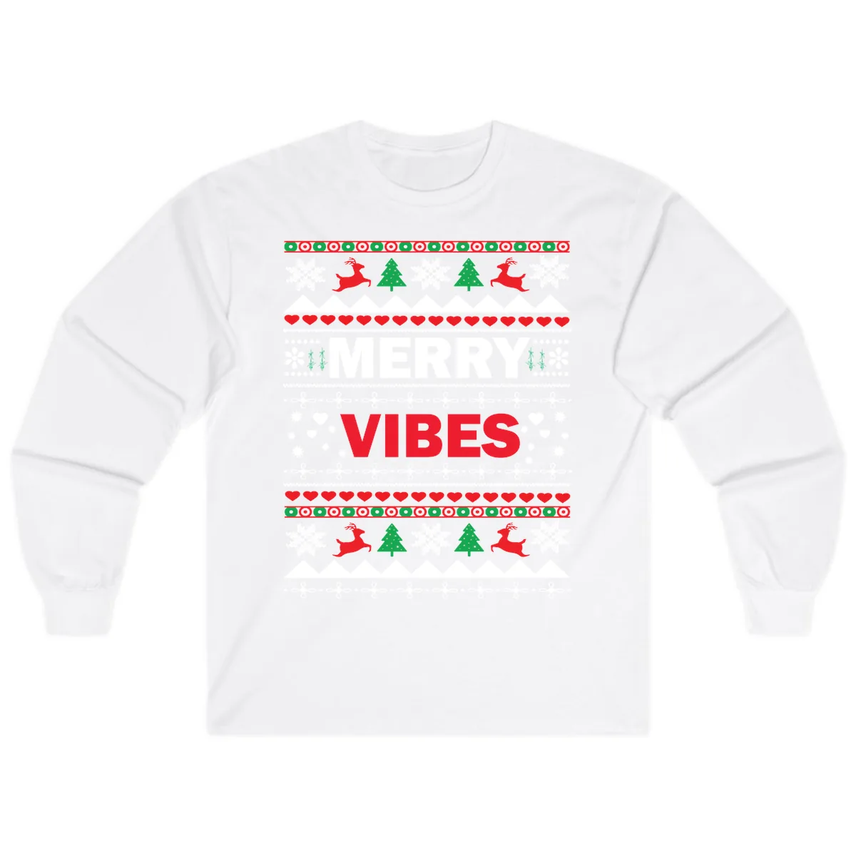 Merry Vibes Ugly Christmas Sweater Long Sleeve in White
