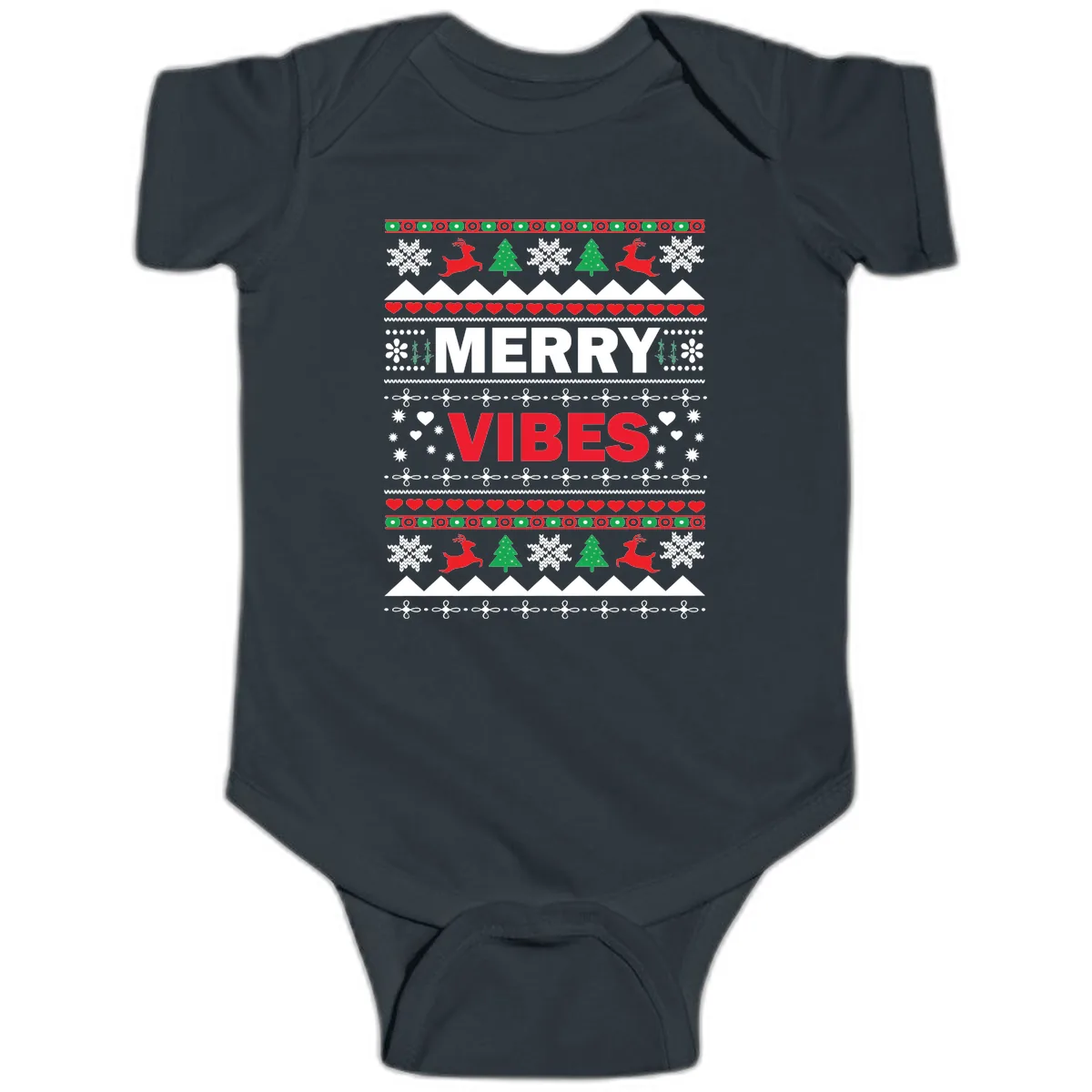 Merry Vibes Ugly Christmas Sweater Baby Onesie in Black