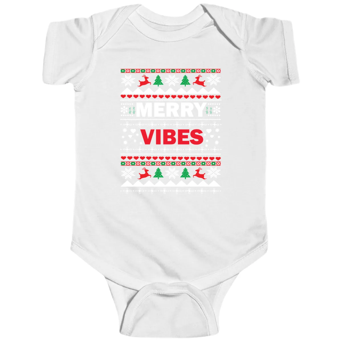 Merry Vibes Ugly Christmas Sweater Baby Onesie in White