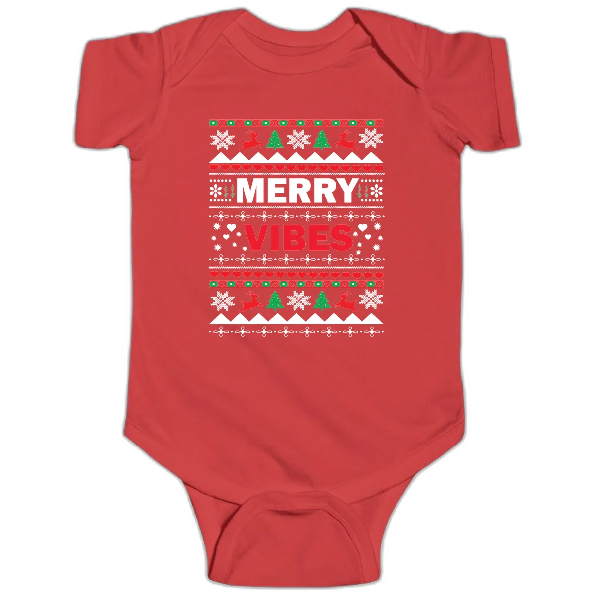Merry Vibes Ugly Christmas Sweater Baby Onesie in Red
