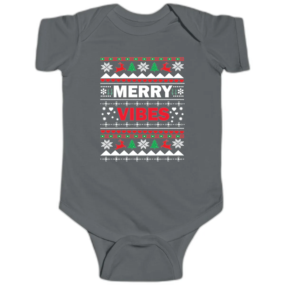 Merry Vibes Ugly Christmas Sweater Baby Onesie in Charcoal