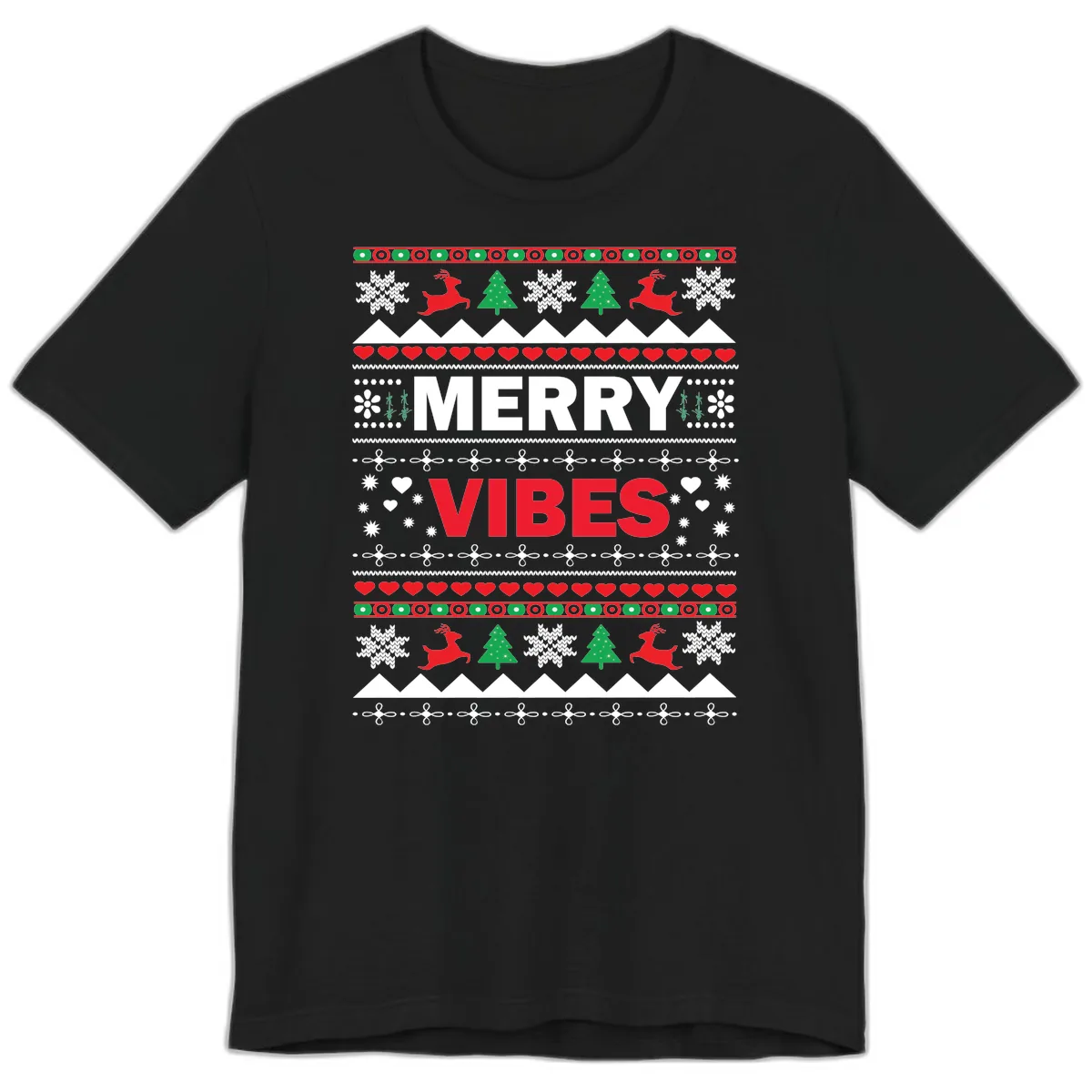 Merry Vibes Ugly Christmas Sweater Premium T-Shirt in Black