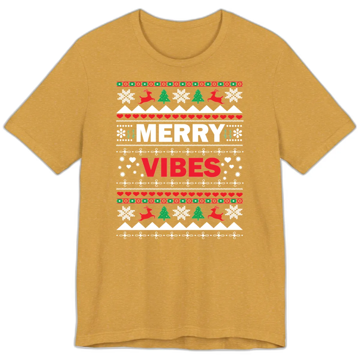 Merry Vibes Ugly Christmas Sweater Premium T-Shirt in Heather Mustard