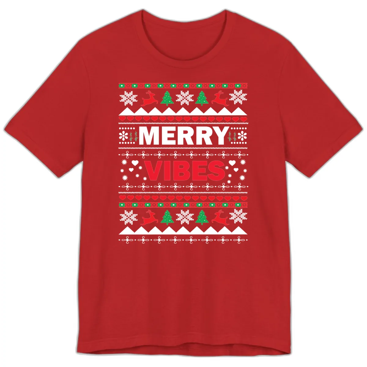 Merry Vibes Ugly Christmas Sweater Premium T-Shirt in Red