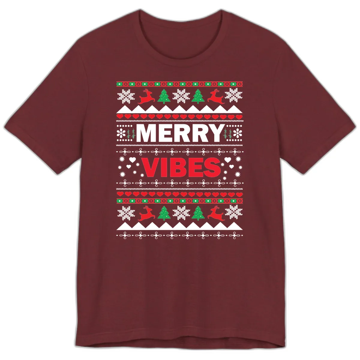 Merry Vibes Ugly Christmas Sweater Premium T-Shirt in Heather Cardinal