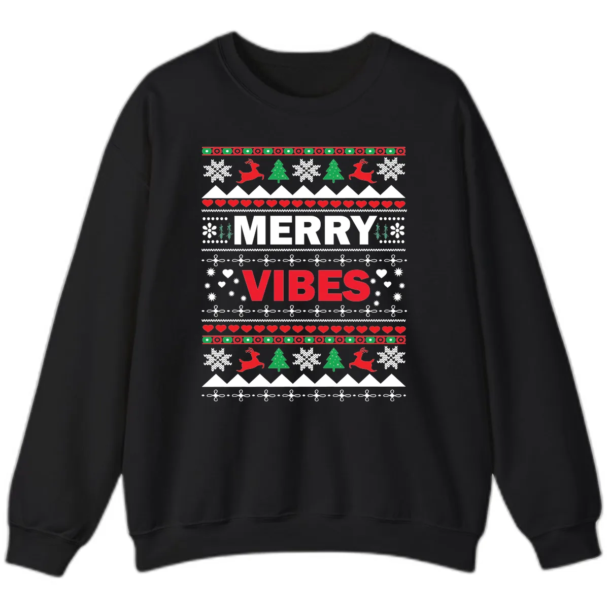 Merry Vibes Ugly Christmas Sweater Sweatshirt in Black