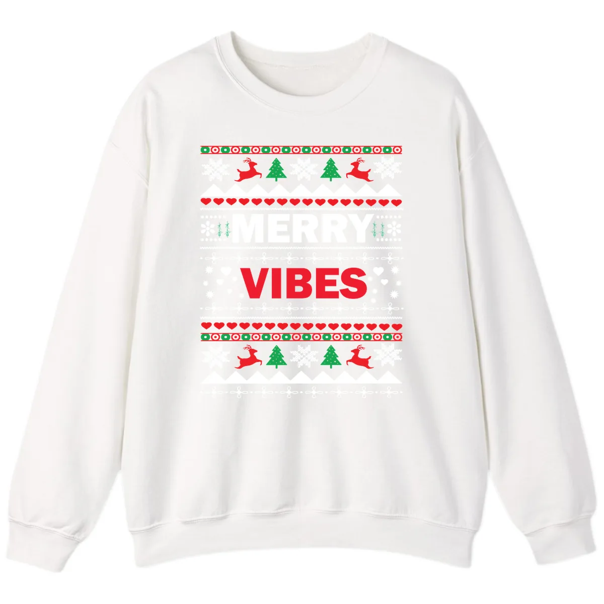 Merry Vibes Ugly Christmas Sweater Sweatshirt in White