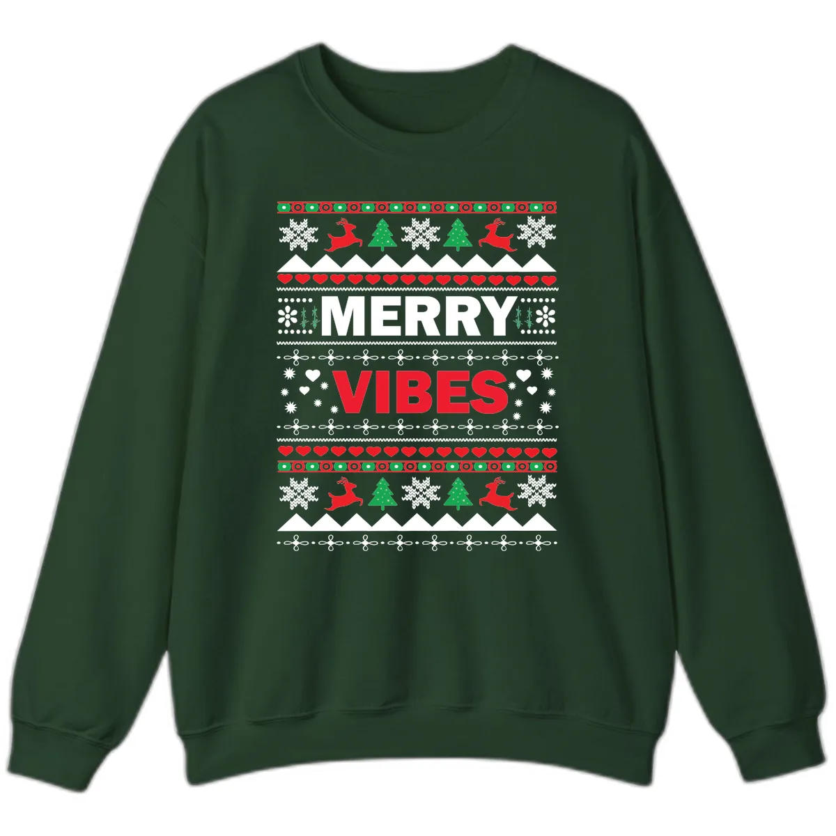 Merry Vibes Ugly Christmas Sweater Sweatshirt in Forest Green