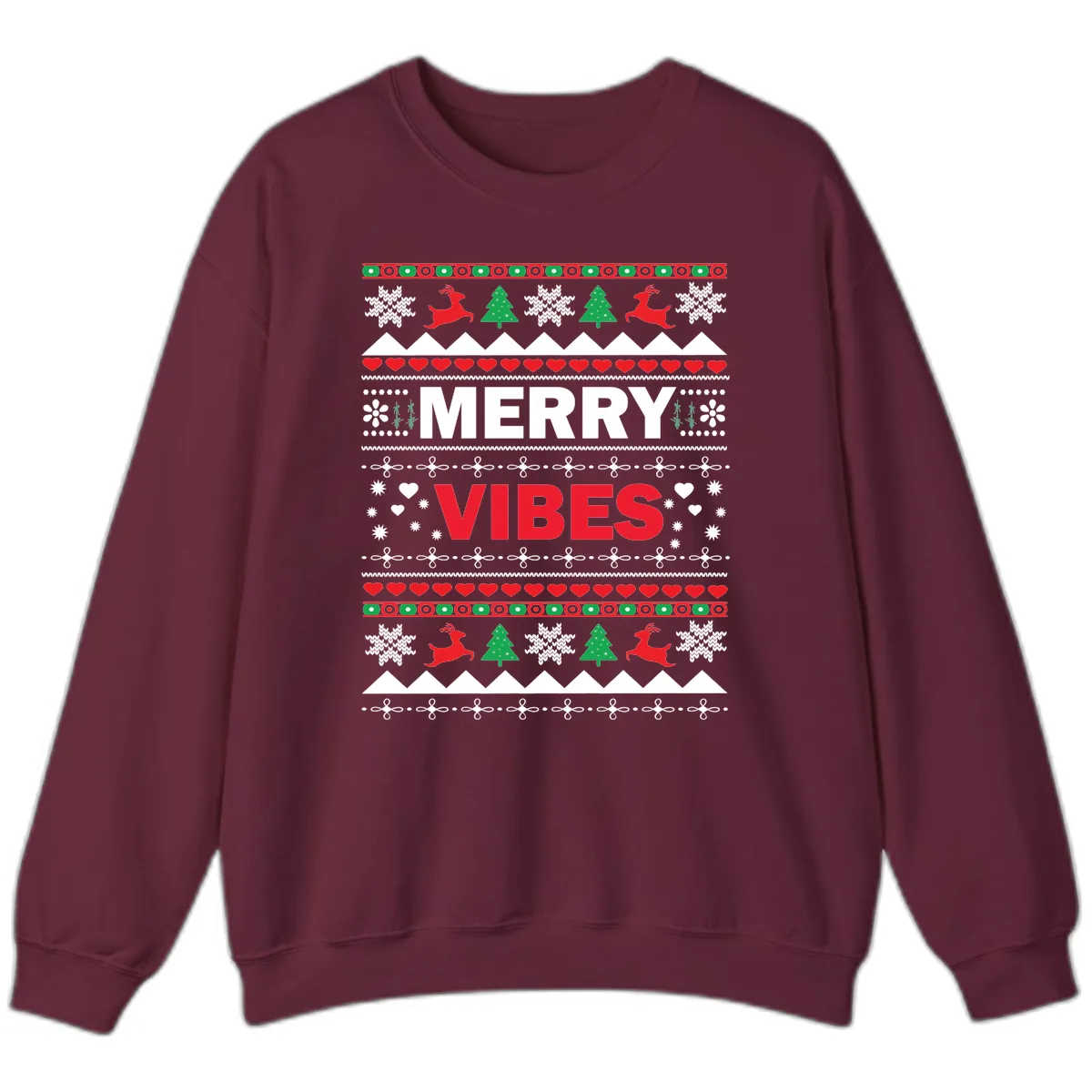 Merry Vibes Ugly Christmas Sweater Sweatshirt in Maroon
