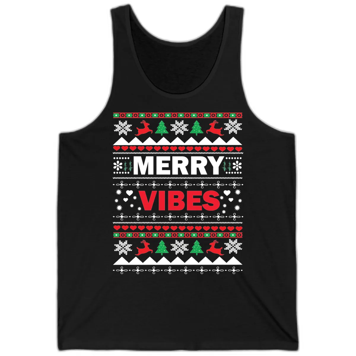 Merry Vibes Ugly Christmas Sweater Tank in Black
