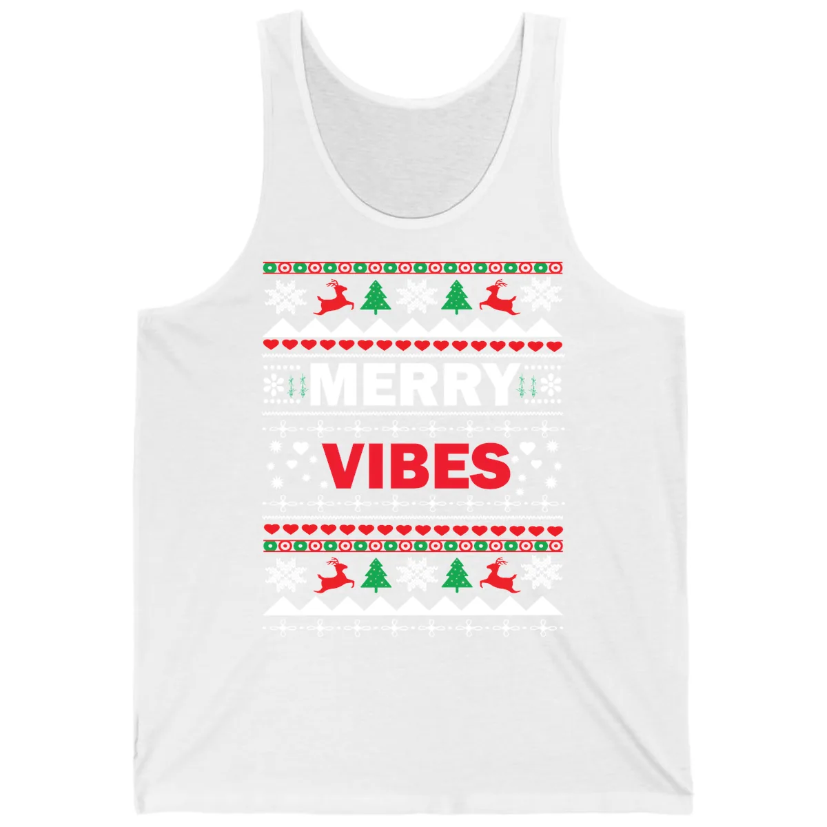 Merry Vibes Ugly Christmas Sweater Tank in White