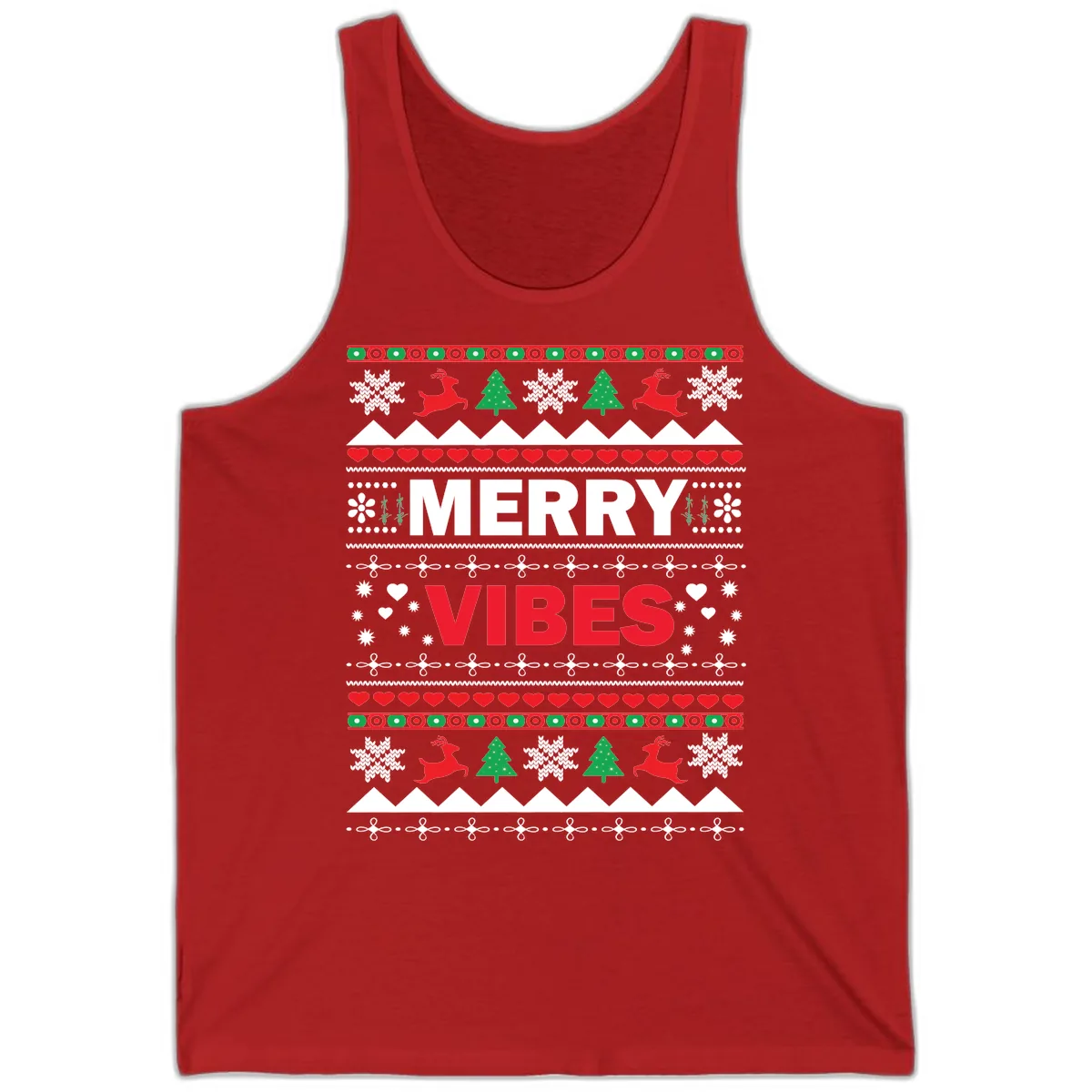 Merry Vibes Ugly Christmas Sweater Tank in Red