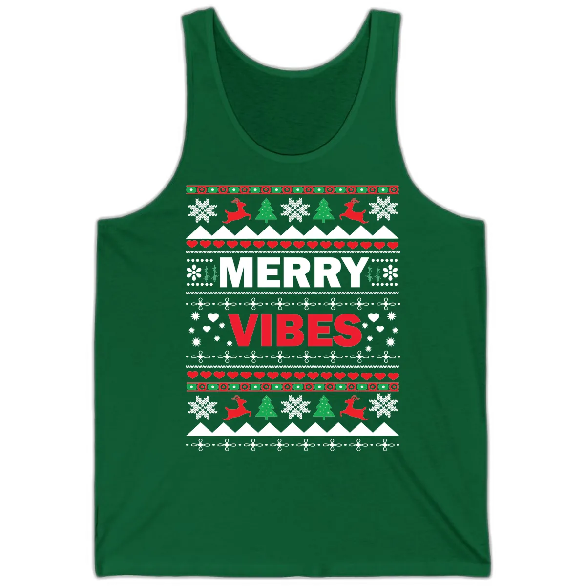 Merry Vibes Ugly Christmas Sweater Tank in Kelly