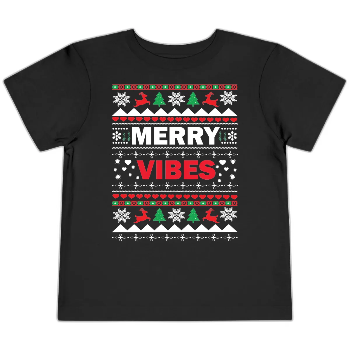 Merry Vibes Ugly Christmas Sweater Toddler T-Shirt in Black