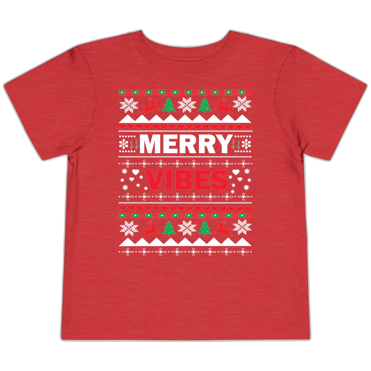 Merry Vibes Ugly Christmas Sweater Toddler T-Shirt in Heather Red