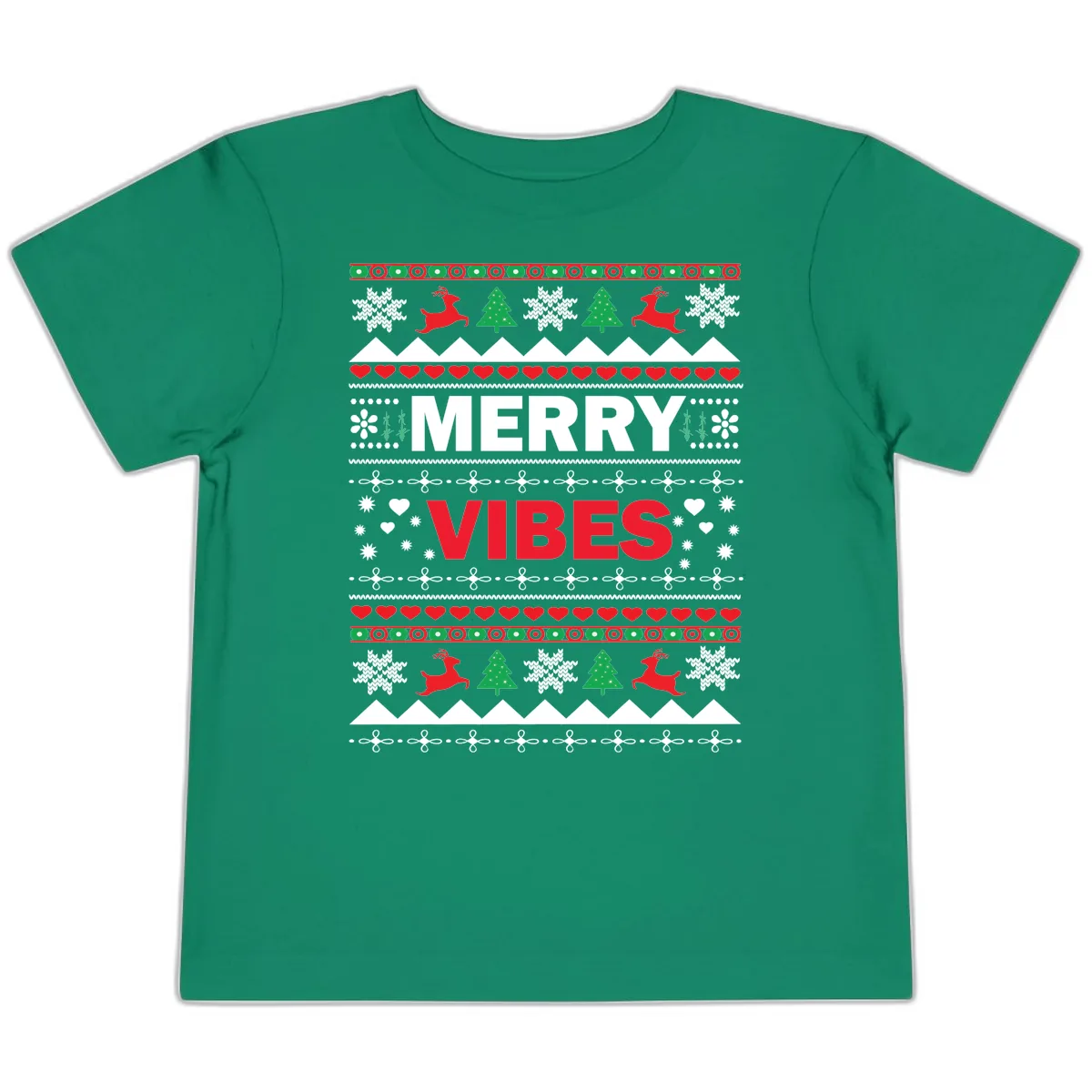 Merry Vibes Ugly Christmas Sweater Toddler T-Shirt in Kelly