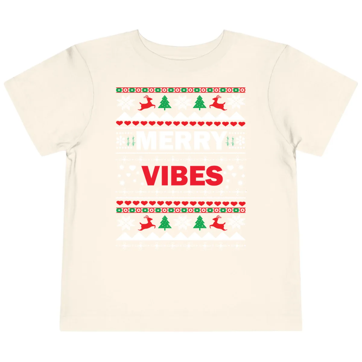 Merry Vibes Ugly Christmas Sweater Toddler T-Shirt in Natural