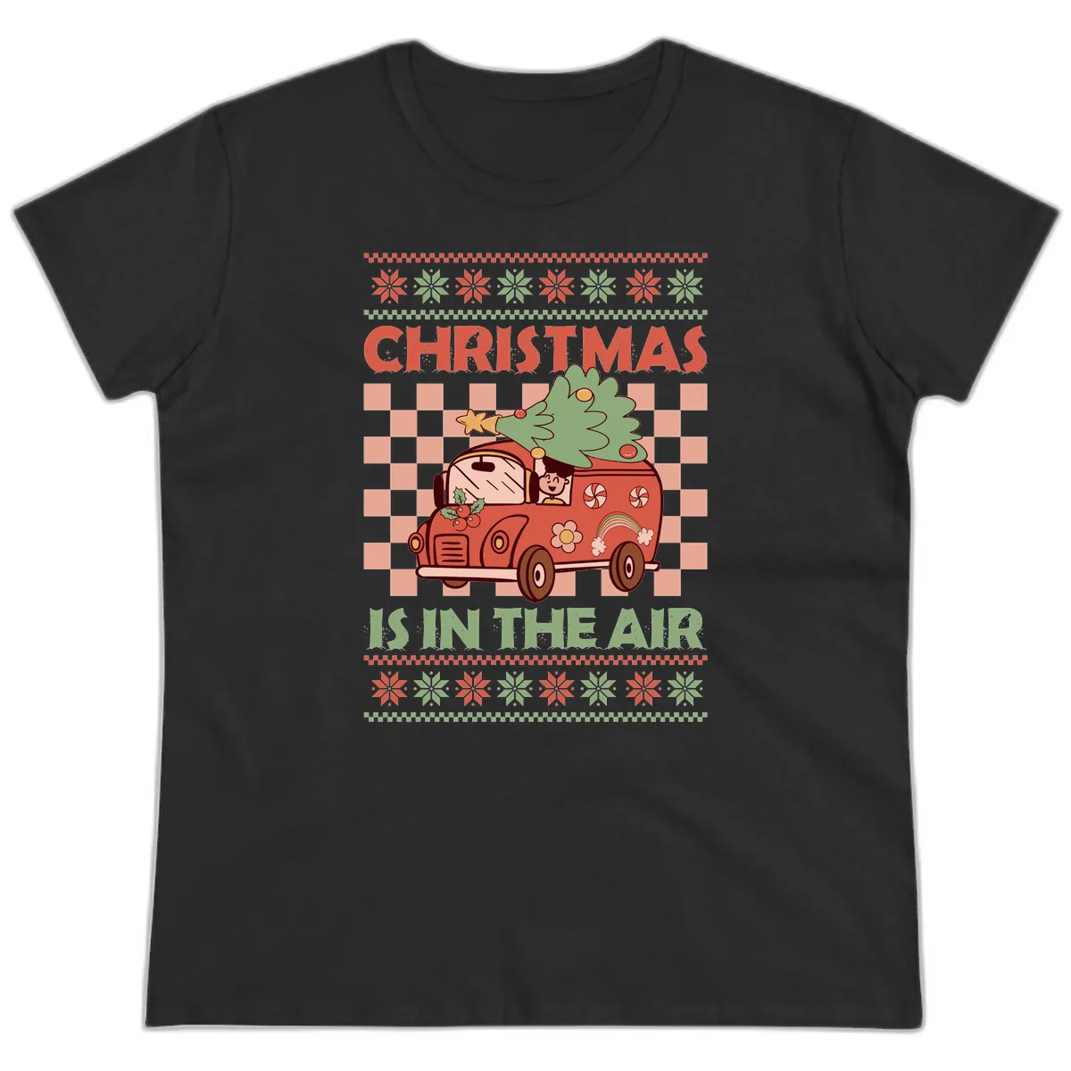 Christmas Is In The Air Van Ladies Tee in Black