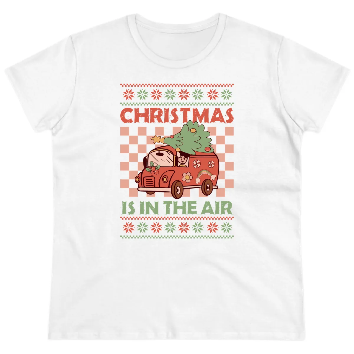 Christmas Is In The Air Van Ladies Tee in White