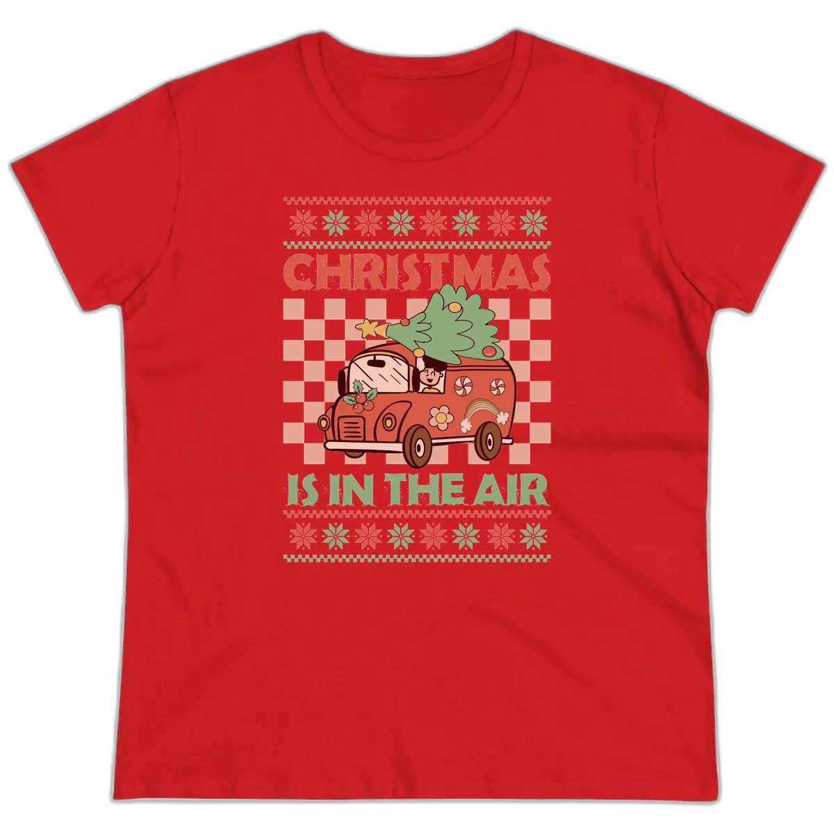 Christmas Is In The Air Van Ladies Tee in Red