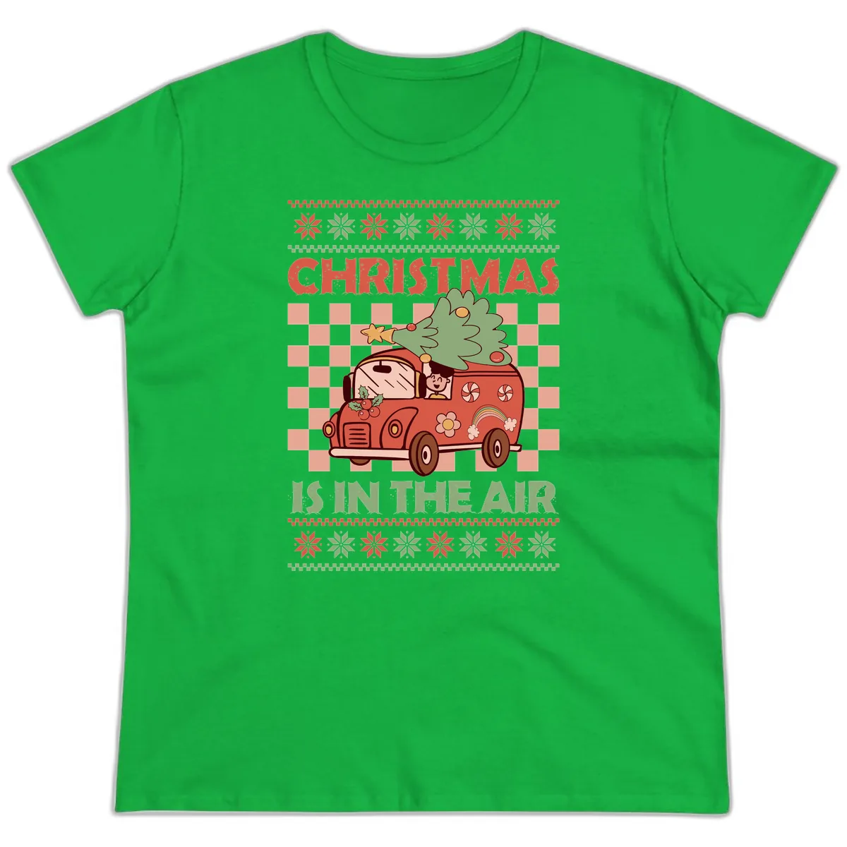 Christmas Is In The Air Van Ladies Tee in Irish Green