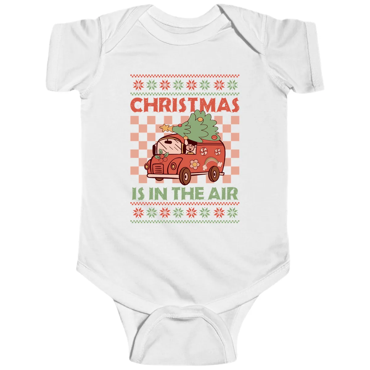 Christmas Is In The Air Van Baby Onesie in White