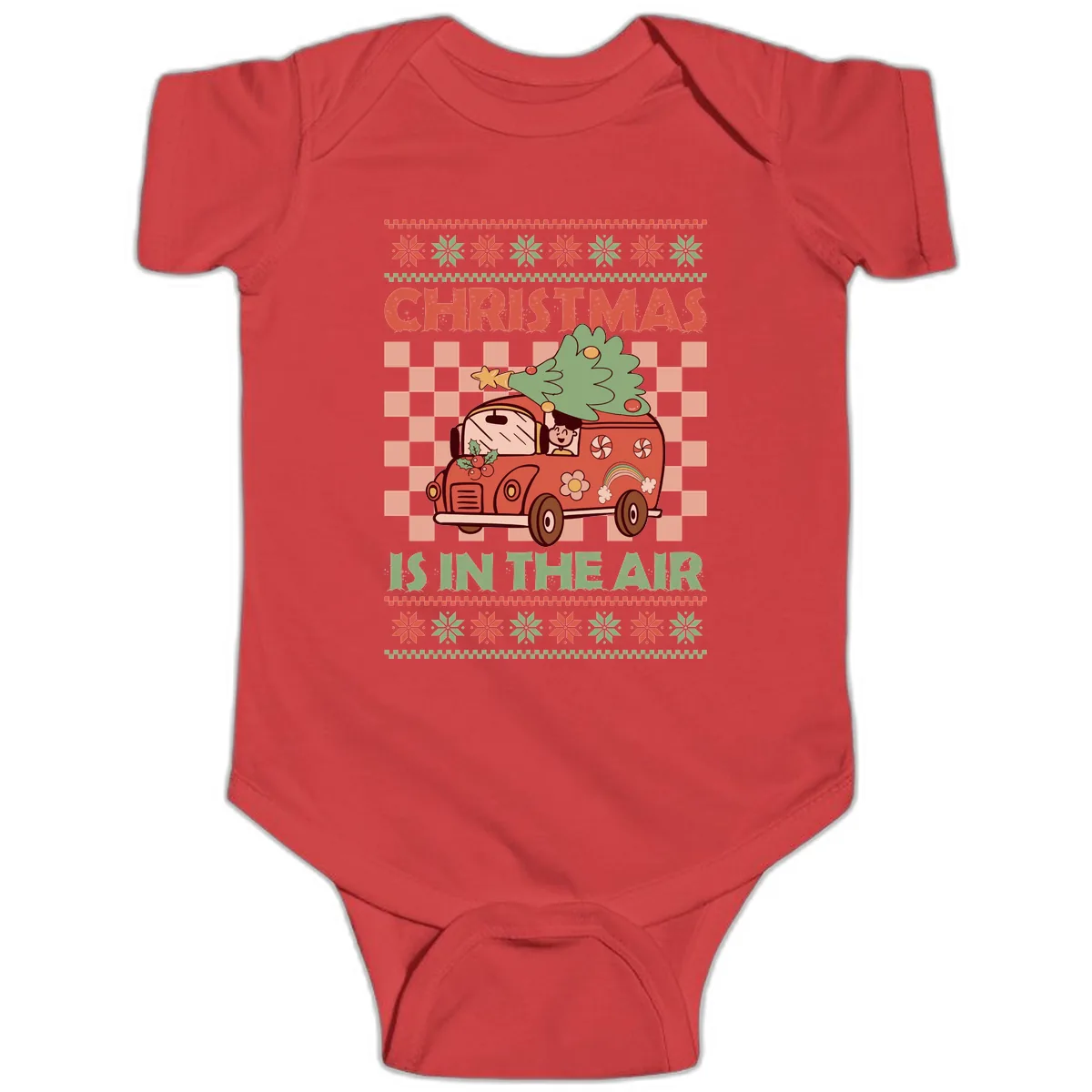 Christmas Is In The Air Van Baby Onesie in Red
