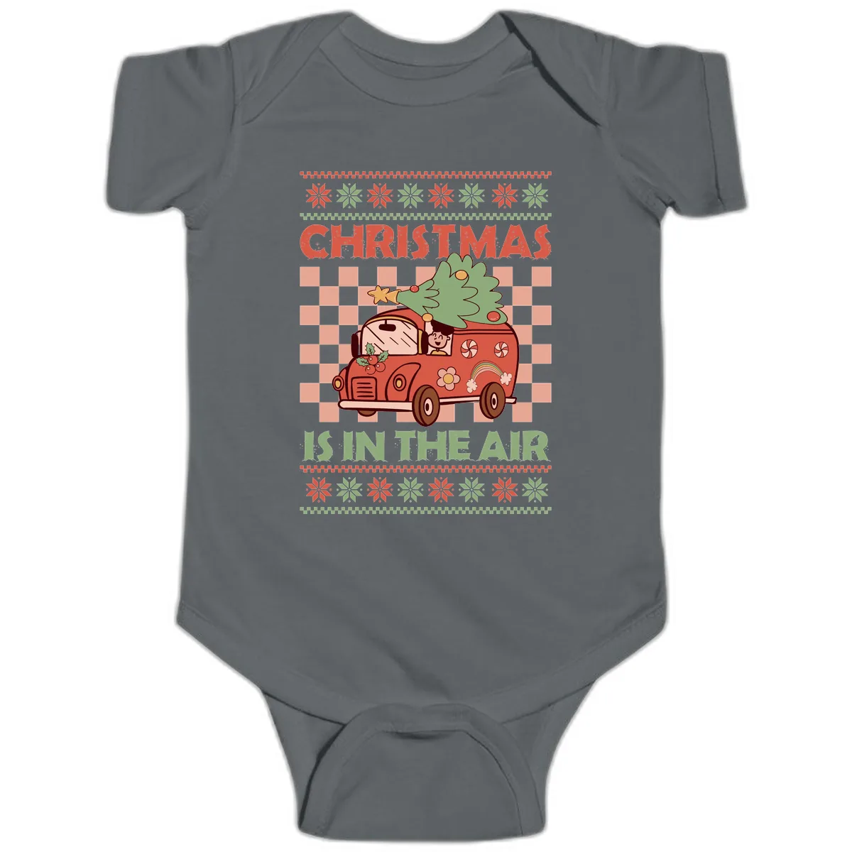 Christmas Is In The Air Van Baby Onesie in Charcoal