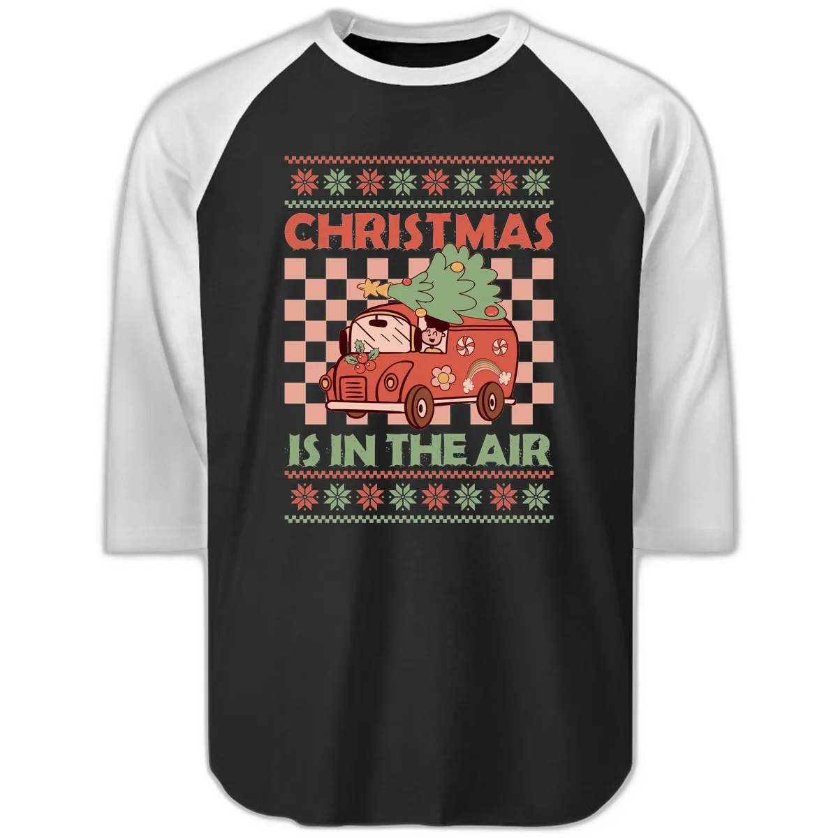 Christmas Is In The Air Van Raglan 3/4 in Black White