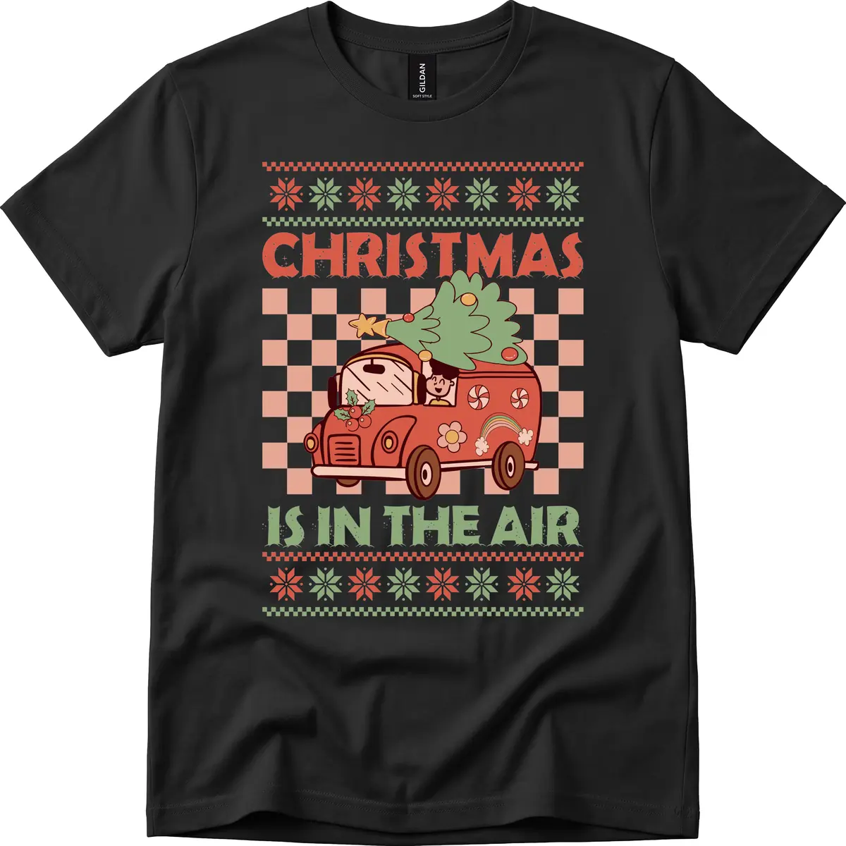 Christmas Is In The Air Van T-Shirt in Black