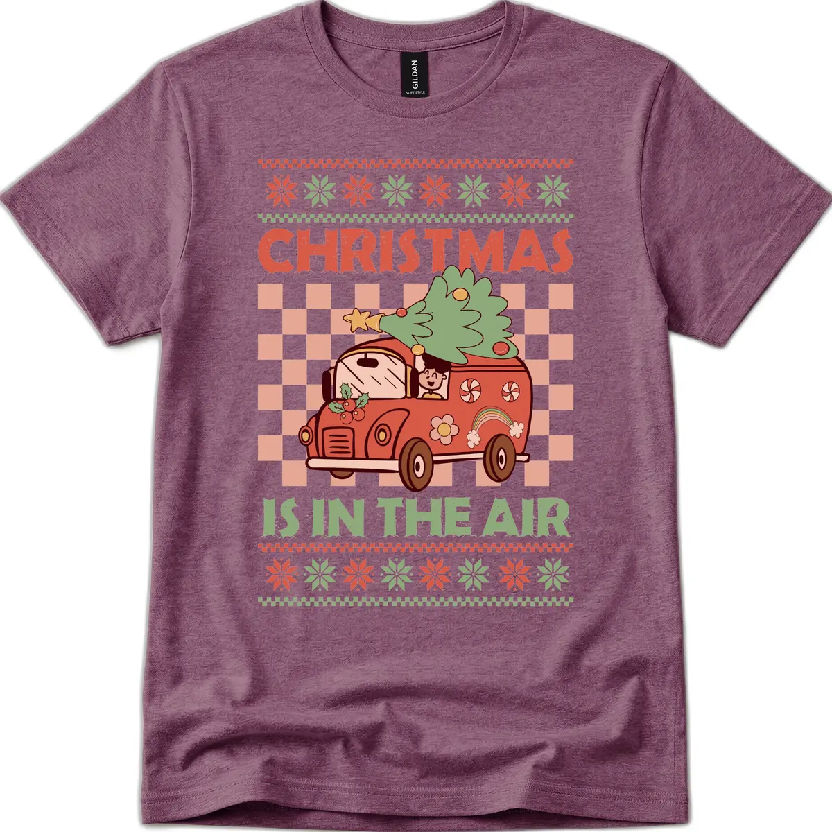 Christmas Is In The Air Van T-Shirt in Heather Maroon
