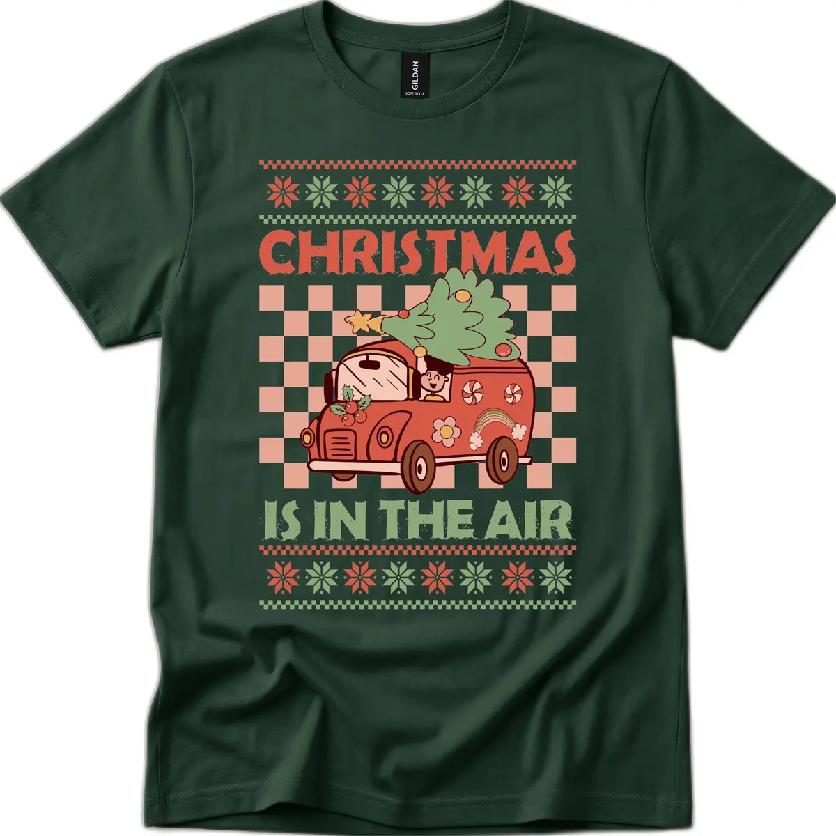 Christmas Is In The Air Van T-Shirt in Forest Green