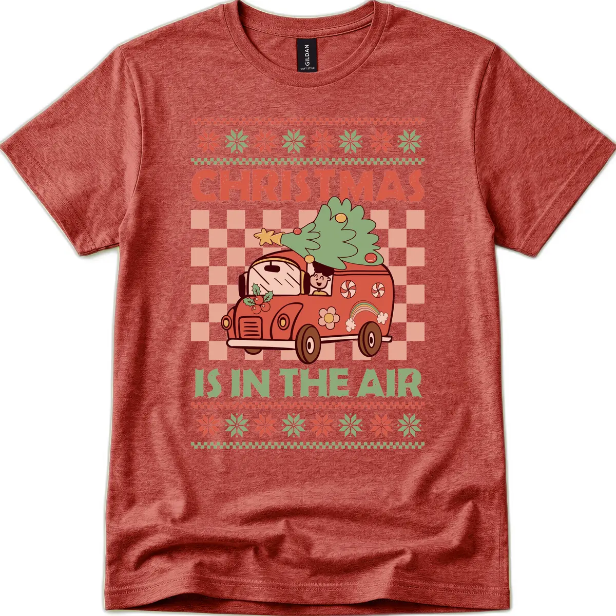 Christmas Is In The Air Van T-Shirt in Heather Cardinal