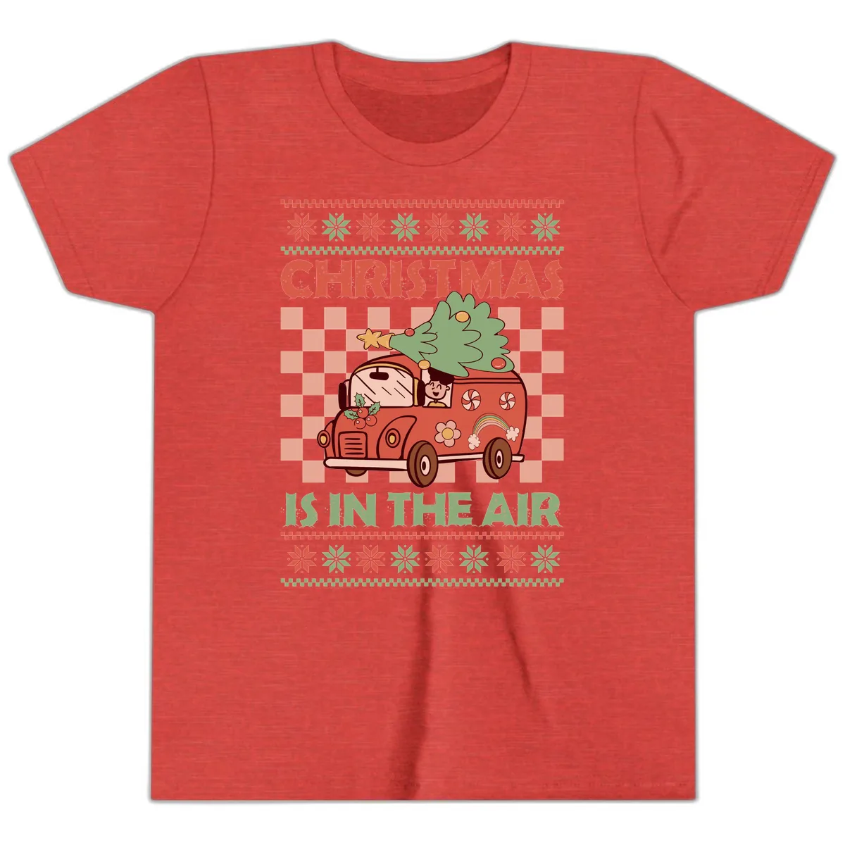 Christmas Is In The Air Van Youth T-Shirt in Heather Red