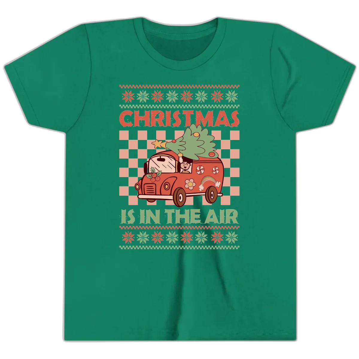 Christmas Is In The Air Van Youth T-Shirt in Kelly