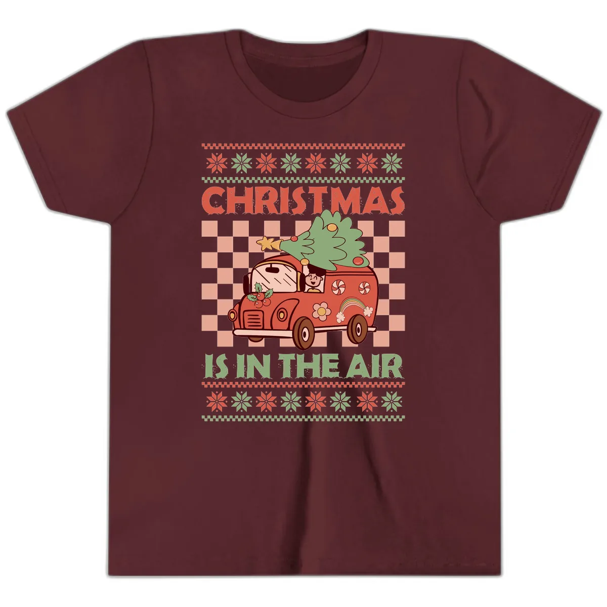 Christmas Is In The Air Van Youth T-Shirt in Maroon