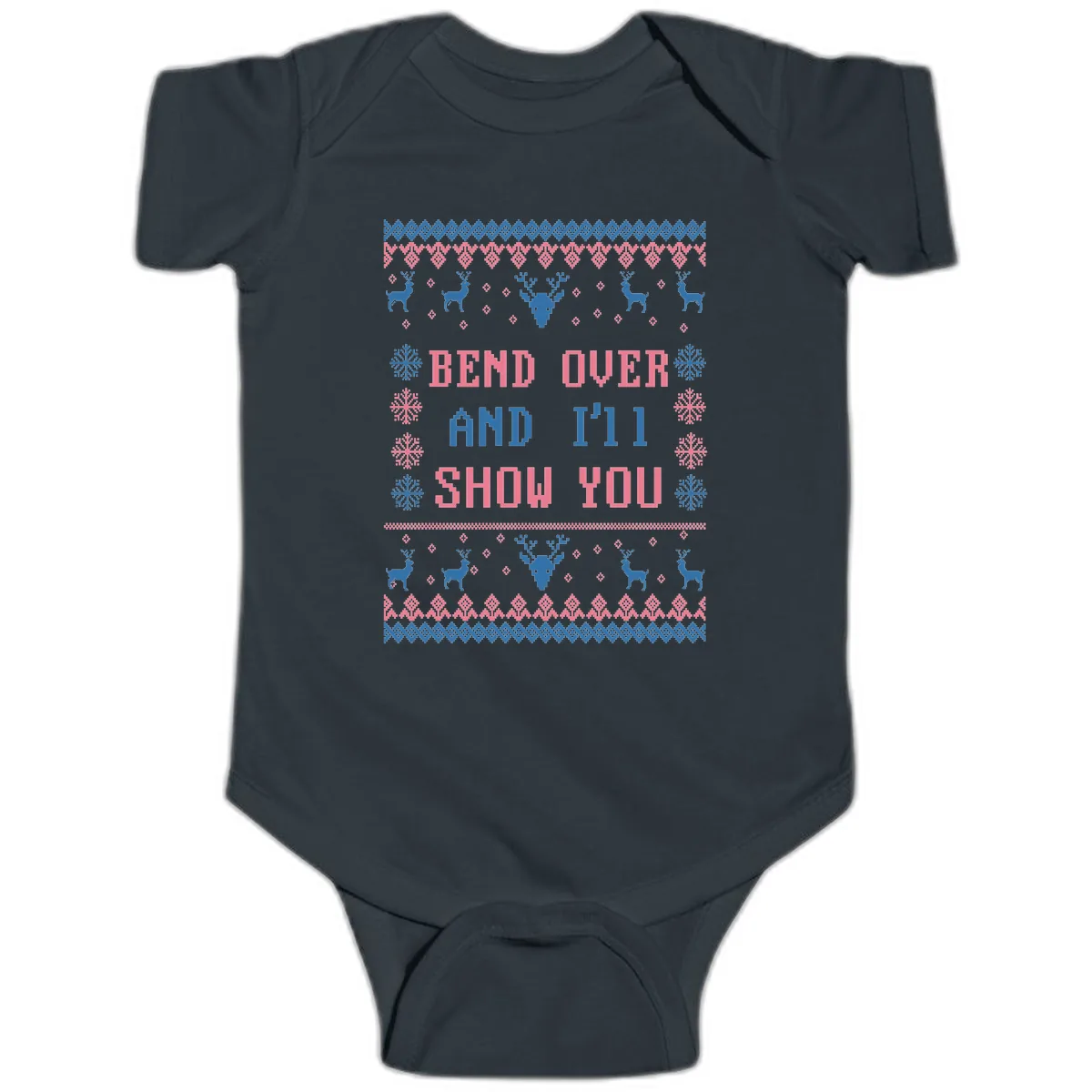 Bend Over And I'll Show You Ugly Christmas Baby Onesie in Black